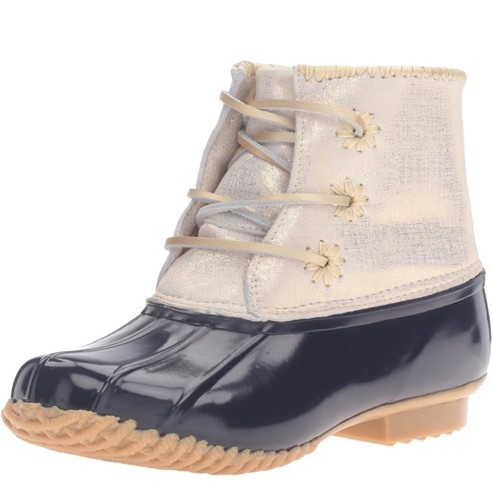 Jack Rogers Womens Chloe Classic Metallic Gold Navy Fleece Lined Duck Boot Sz 11